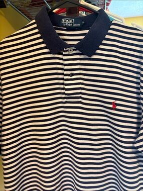 Polo by Ralph Lauren Navy & White Striped Polo with Red Pony